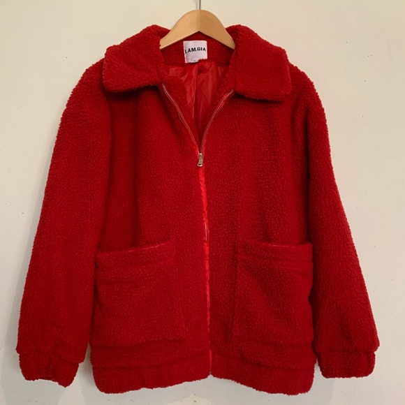 I.AM.GIA Red Teddy Jacket - Picture 2 of 6